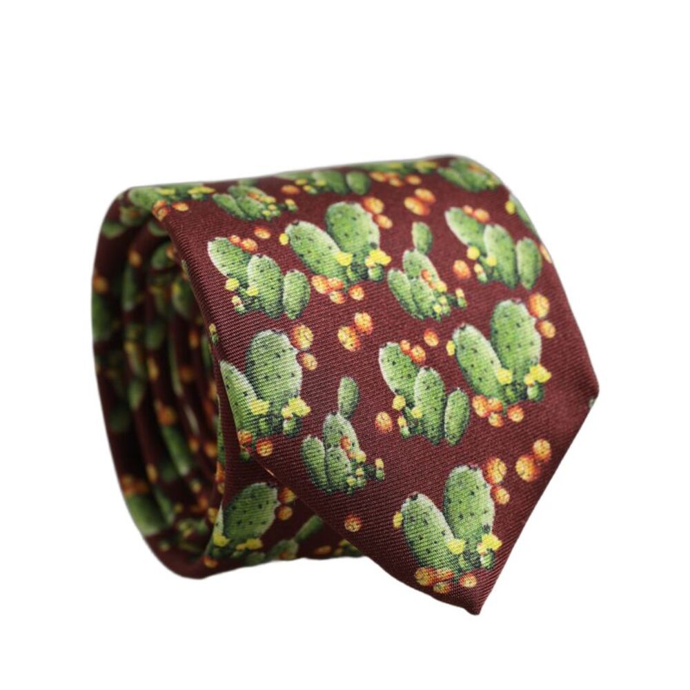 Dolce & Gabbana Maroon Silk Cactus Floral Adjustable Men'sd Men NeckMen's Men's